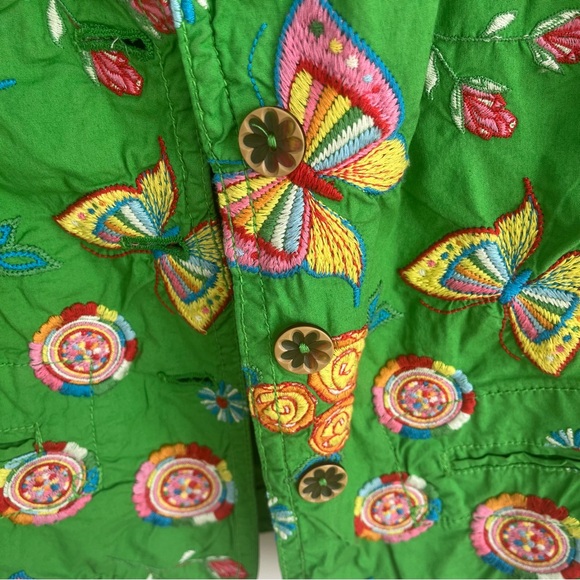 Johnny Was Green Butterfly Floral Embroidered Cropped Jacket Boho Size Small - Picture 6 of 9